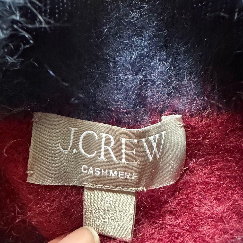 J.Crew Brushed Cashmere Rollneck Sweater Navy Burgundy Stripe CO329 Women M NWOT - Picture 3 of 14